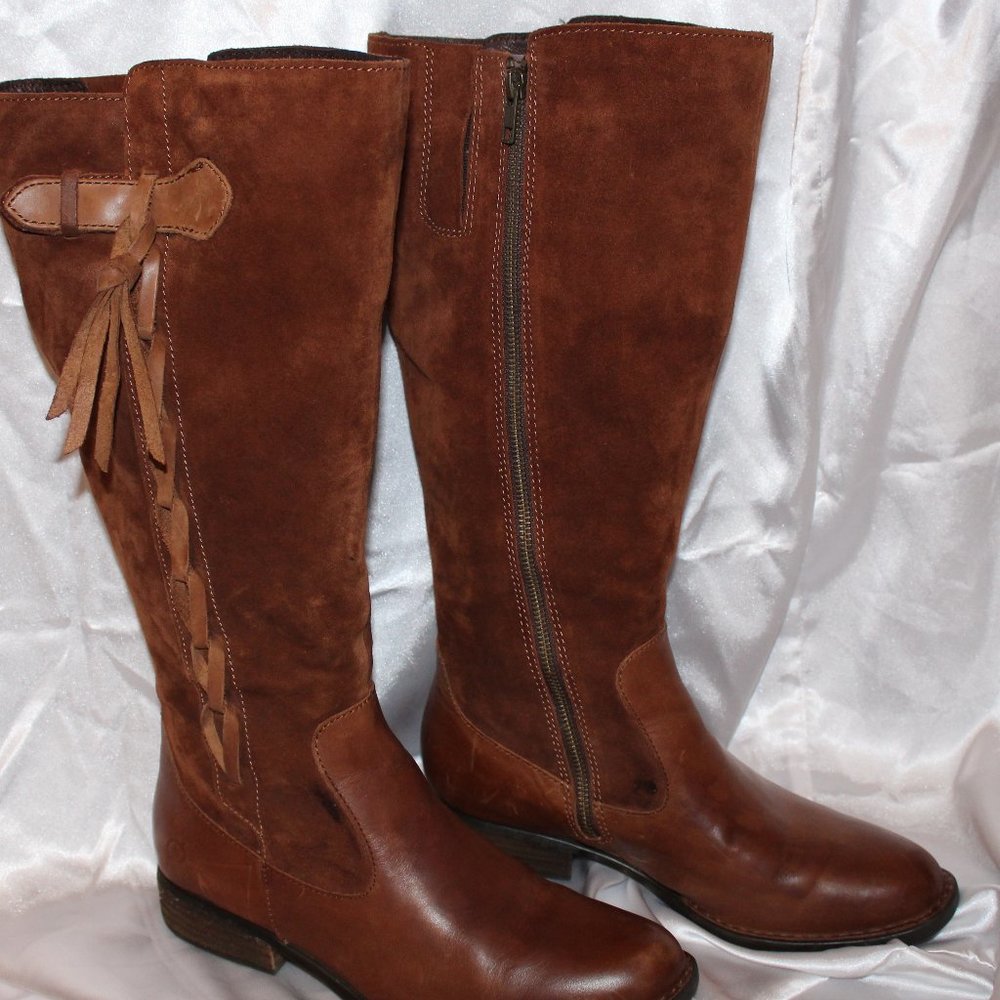 BORN *** Women's "Cook" Full Grain Leather and Suede Boots Size 8.5 Wide Shaft